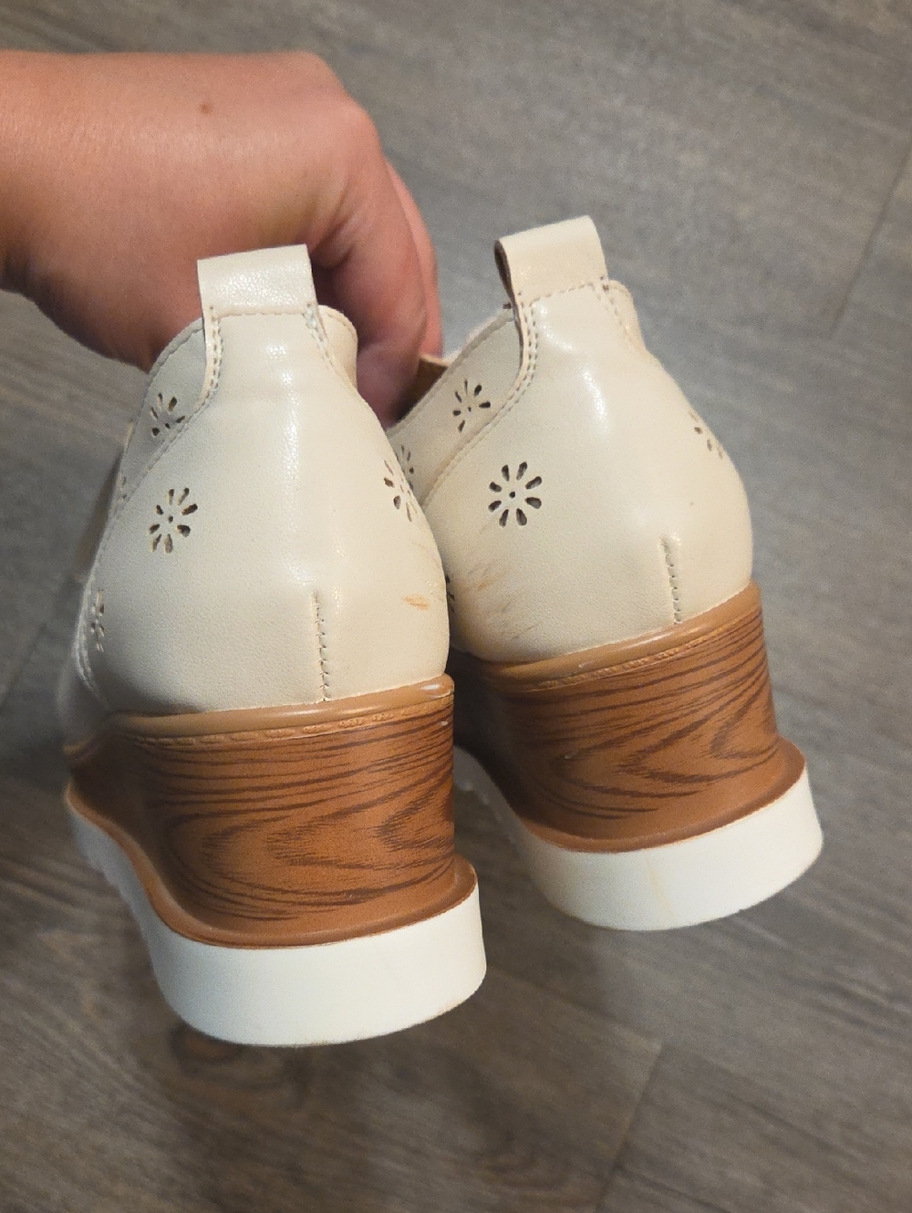 Light Cream Women's Lace-Up Platform Oxfords - Picture 7 of 14